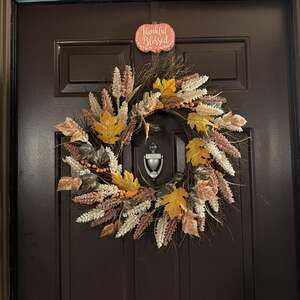 White Orange Hydrangea Artificial Fall Harvest Twig Wreath, 28", Unlit
